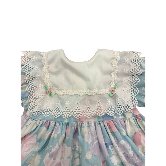 Vtg Girls Toddler Floral Lace Dress 3t Puff Sleeve Pastel Cottagecore Praire - Picture 2 of 7